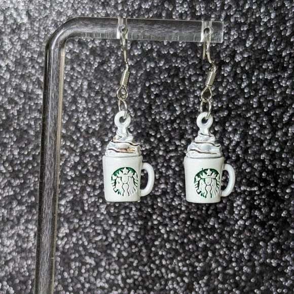 Coffee with whipped cream white drop earrings - Picture 3 of 7